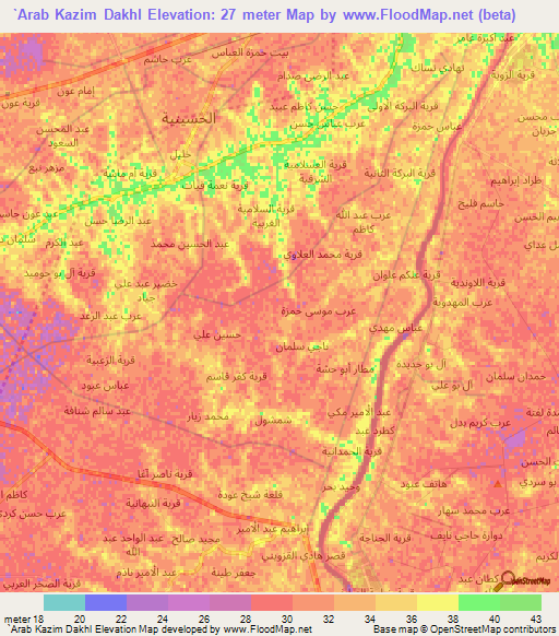 `Arab Kazim Dakhl,Iraq Elevation Map