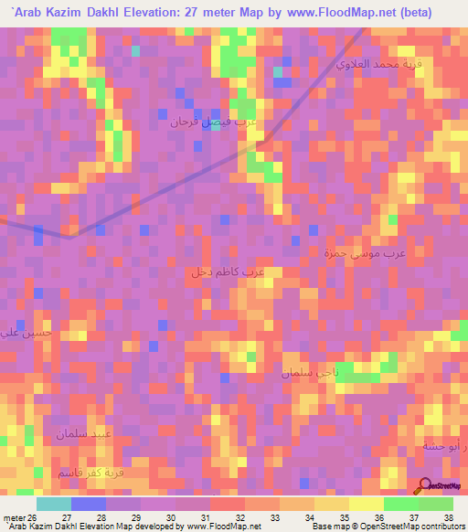 `Arab Kazim Dakhl,Iraq Elevation Map