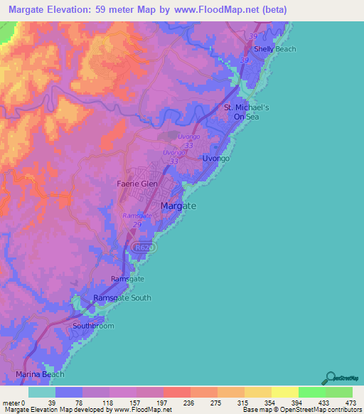 Margate,South Africa Elevation Map