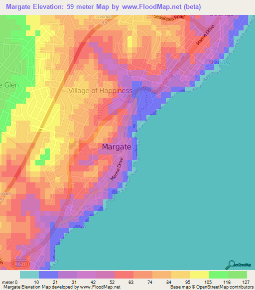 Margate,South Africa Elevation Map