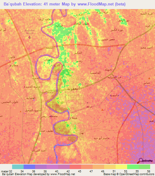 Ba`qubah,Iraq Elevation Map