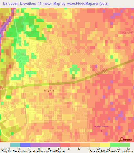 Ba`qubah,Iraq Elevation Map