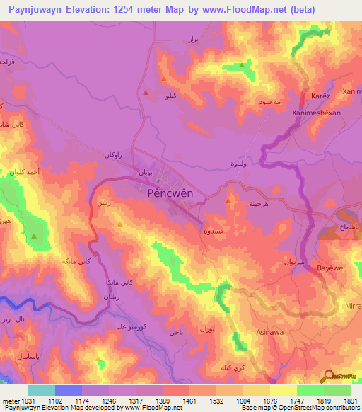 Paynjuwayn,Iraq Elevation Map