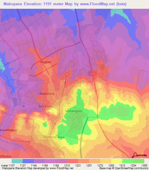 Mabopane,South Africa Elevation Map