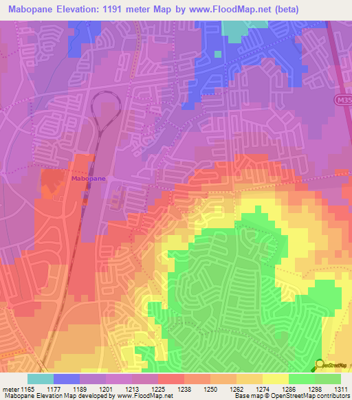 Mabopane,South Africa Elevation Map