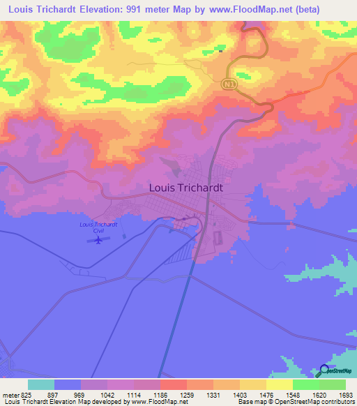 Louis Trichardt,South Africa Elevation Map