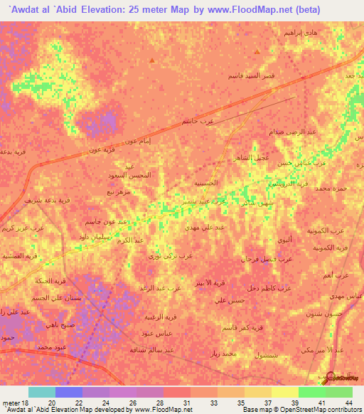 `Awdat al `Abid,Iraq Elevation Map