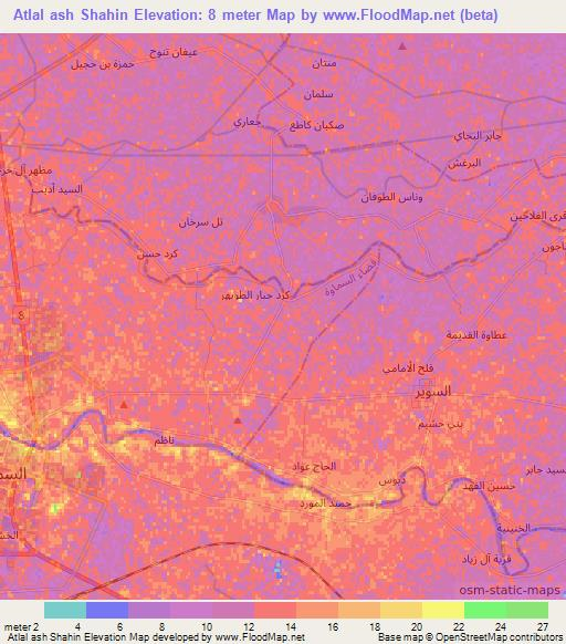 Atlal ash Shahin,Iraq Elevation Map