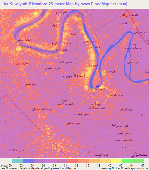 As Suwayrah,Iraq Elevation Map