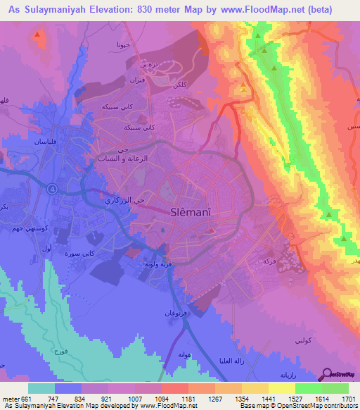 As Sulaymaniyah,Iraq Elevation Map