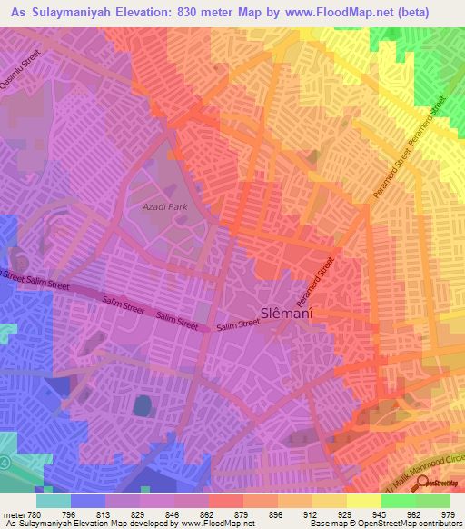 As Sulaymaniyah,Iraq Elevation Map