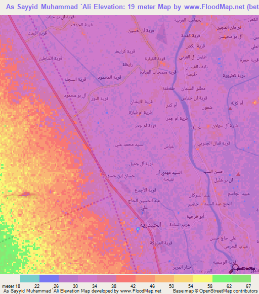 As Sayyid Muhammad `Ali,Iraq Elevation Map