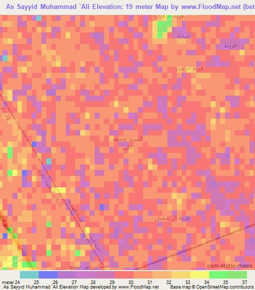 As Sayyid Muhammad `Ali,Iraq Elevation Map