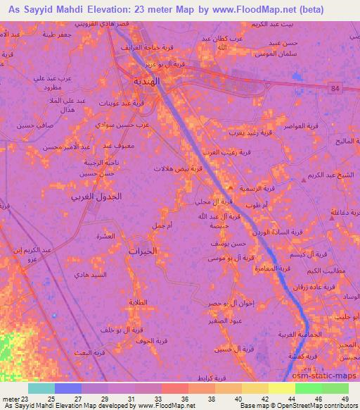 As Sayyid Mahdi,Iraq Elevation Map