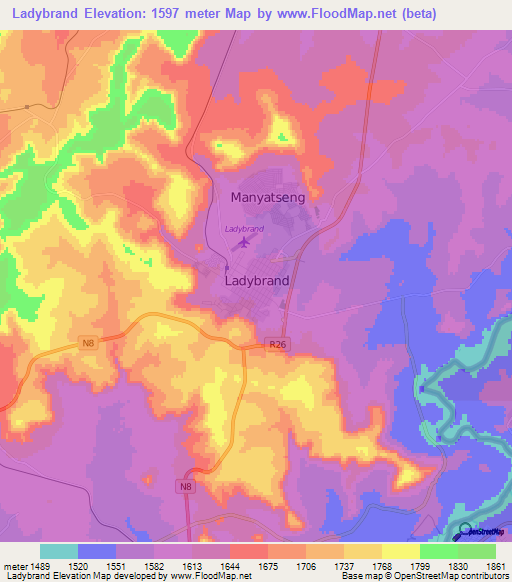 Ladybrand,South Africa Elevation Map