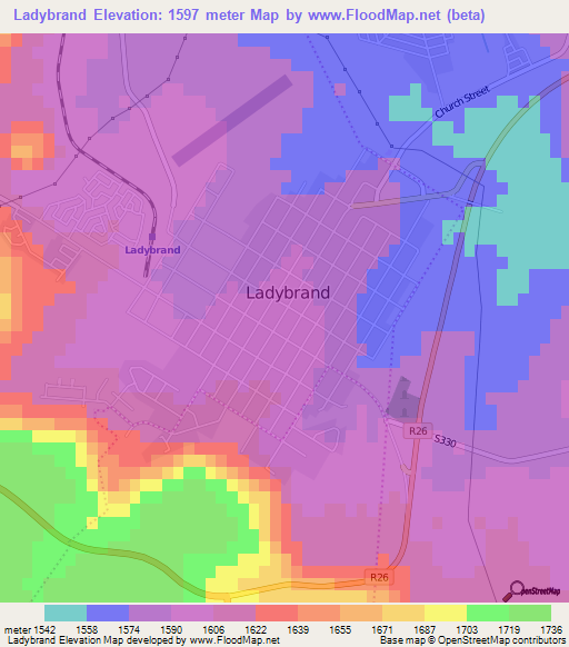 Ladybrand,South Africa Elevation Map