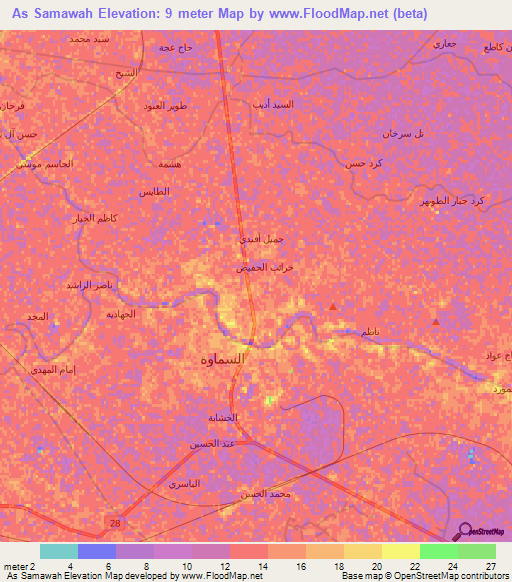 As Samawah,Iraq Elevation Map