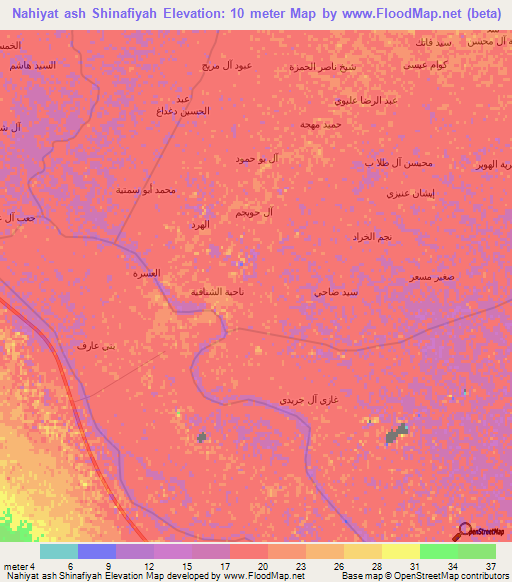 Nahiyat ash Shinafiyah,Iraq Elevation Map