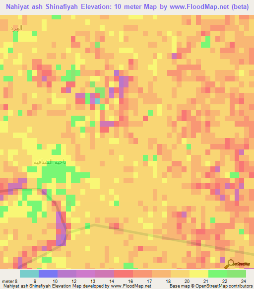 Nahiyat ash Shinafiyah,Iraq Elevation Map