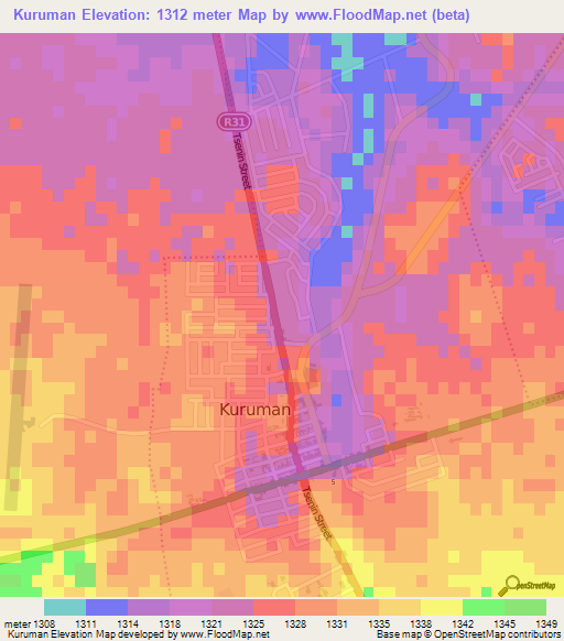 Kuruman,South Africa Elevation Map