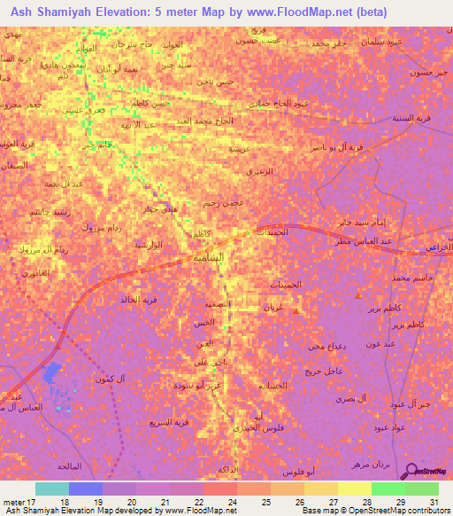 Ash Shamiyah,Iraq Elevation Map