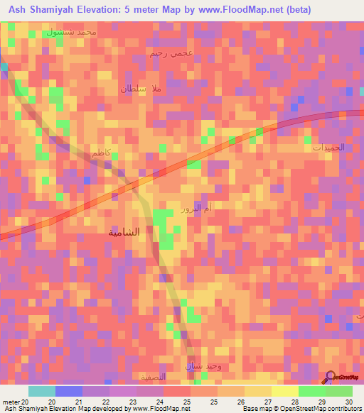 Ash Shamiyah,Iraq Elevation Map