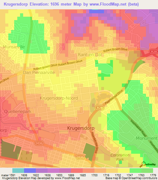 Krugersdorp,South Africa Elevation Map