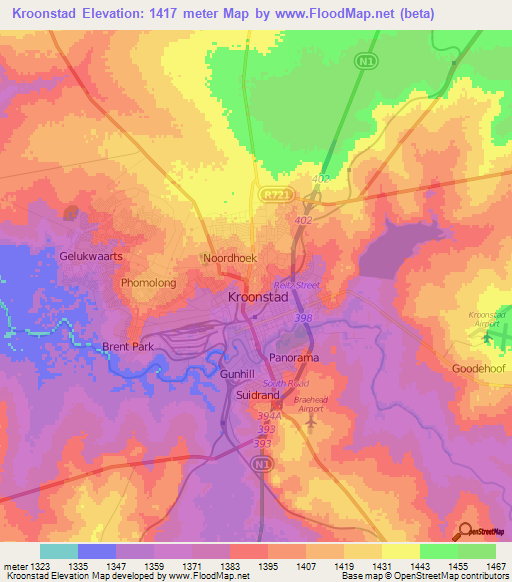 Kroonstad,South Africa Elevation Map