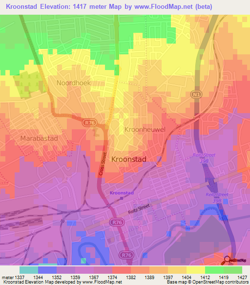 Kroonstad,South Africa Elevation Map