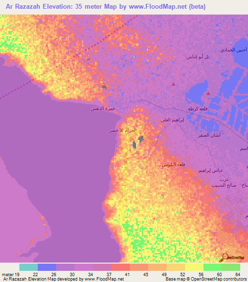 Ar Razazah,Iraq Elevation Map