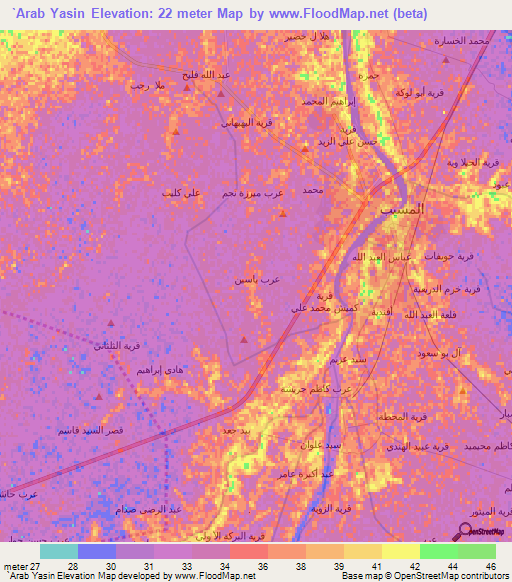 `Arab Yasin,Iraq Elevation Map