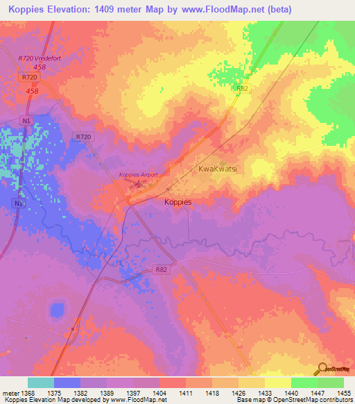 Koppies,South Africa Elevation Map