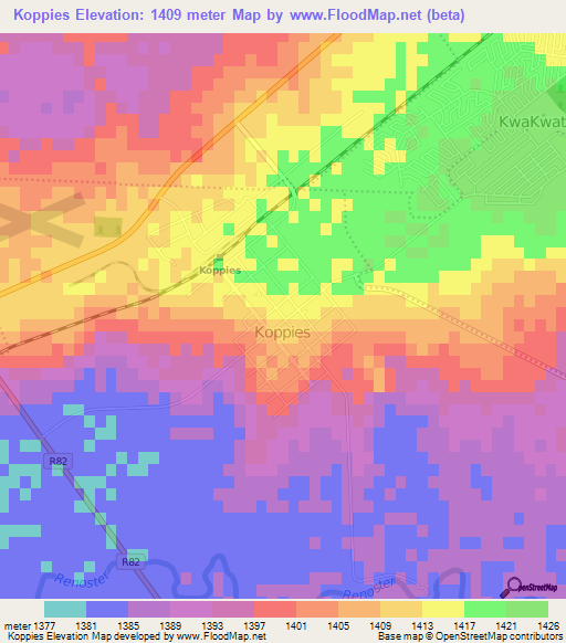 Koppies,South Africa Elevation Map