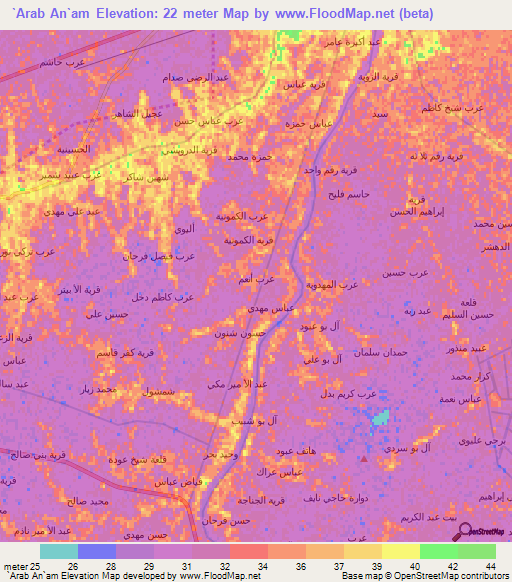 `Arab An`am,Iraq Elevation Map