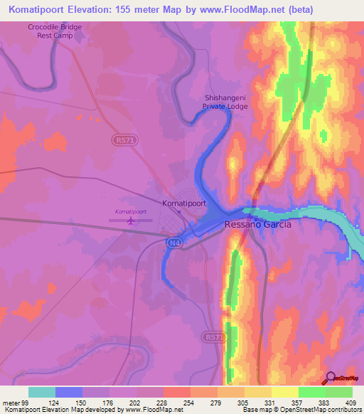 Komatipoort,South Africa Elevation Map