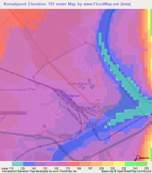 Komatipoort,South Africa Elevation Map