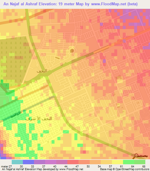 An Najaf al Ashraf,Iraq Elevation Map