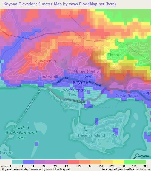 Knysna,South Africa Elevation Map