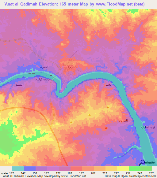 `Anat al Qadimah,Iraq Elevation Map