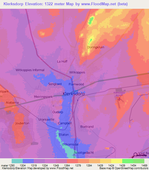 Klerksdorp,South Africa Elevation Map