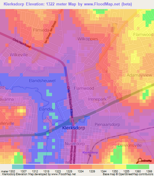 Klerksdorp,South Africa Elevation Map