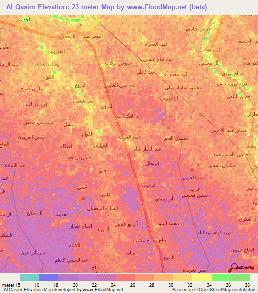 Al Qasim,Iraq Elevation Map