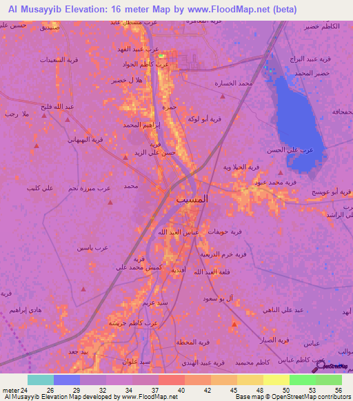 Al Musayyib,Iraq Elevation Map