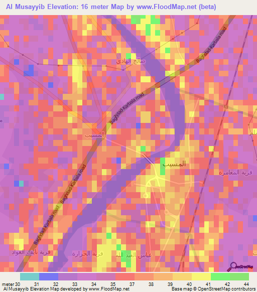 Al Musayyib,Iraq Elevation Map