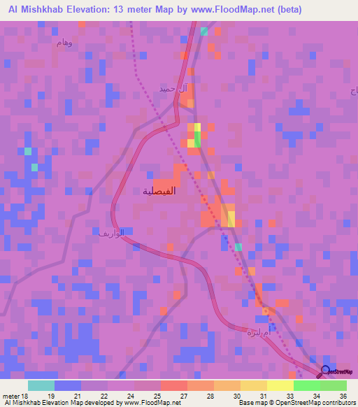 Al Mishkhab,Iraq Elevation Map