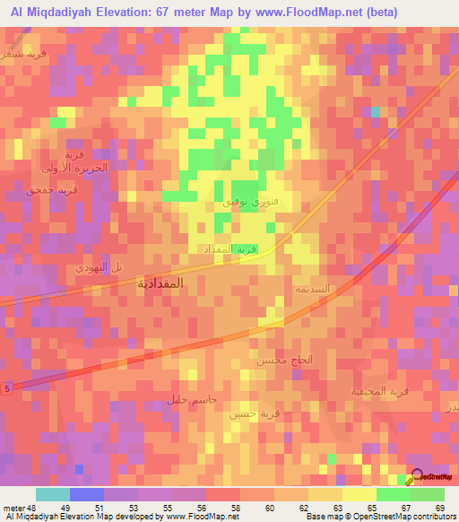 Al Miqdadiyah,Iraq Elevation Map