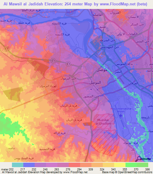 Al Mawsil al Jadidah,Iraq Elevation Map