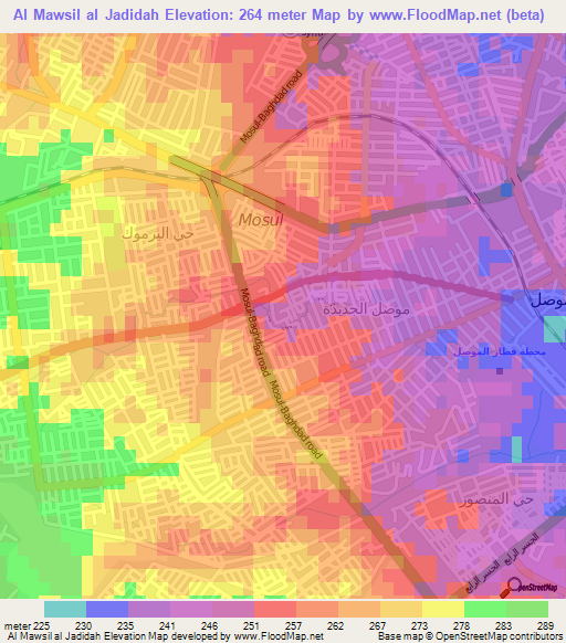 Al Mawsil al Jadidah,Iraq Elevation Map