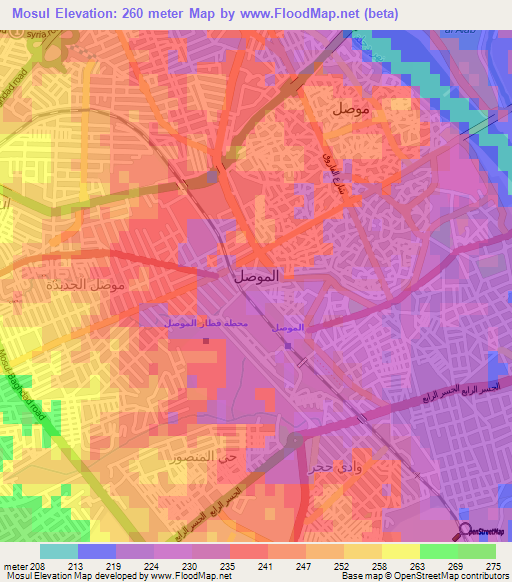 Mosul,Iraq Elevation Map