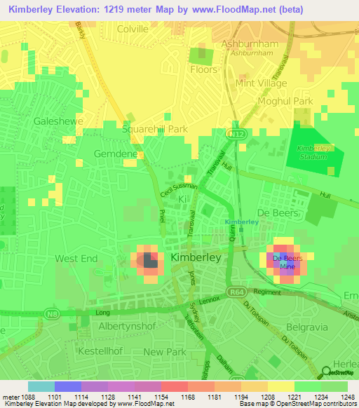 Kimberley,South Africa Elevation Map